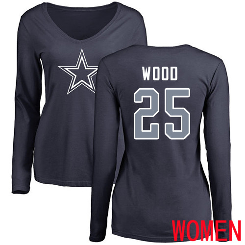 Women Dallas Cowboys Navy Blue Xavier Woods Name and Number Logo Slim Fit #25 Long Sleeve Nike NFL T Shirt